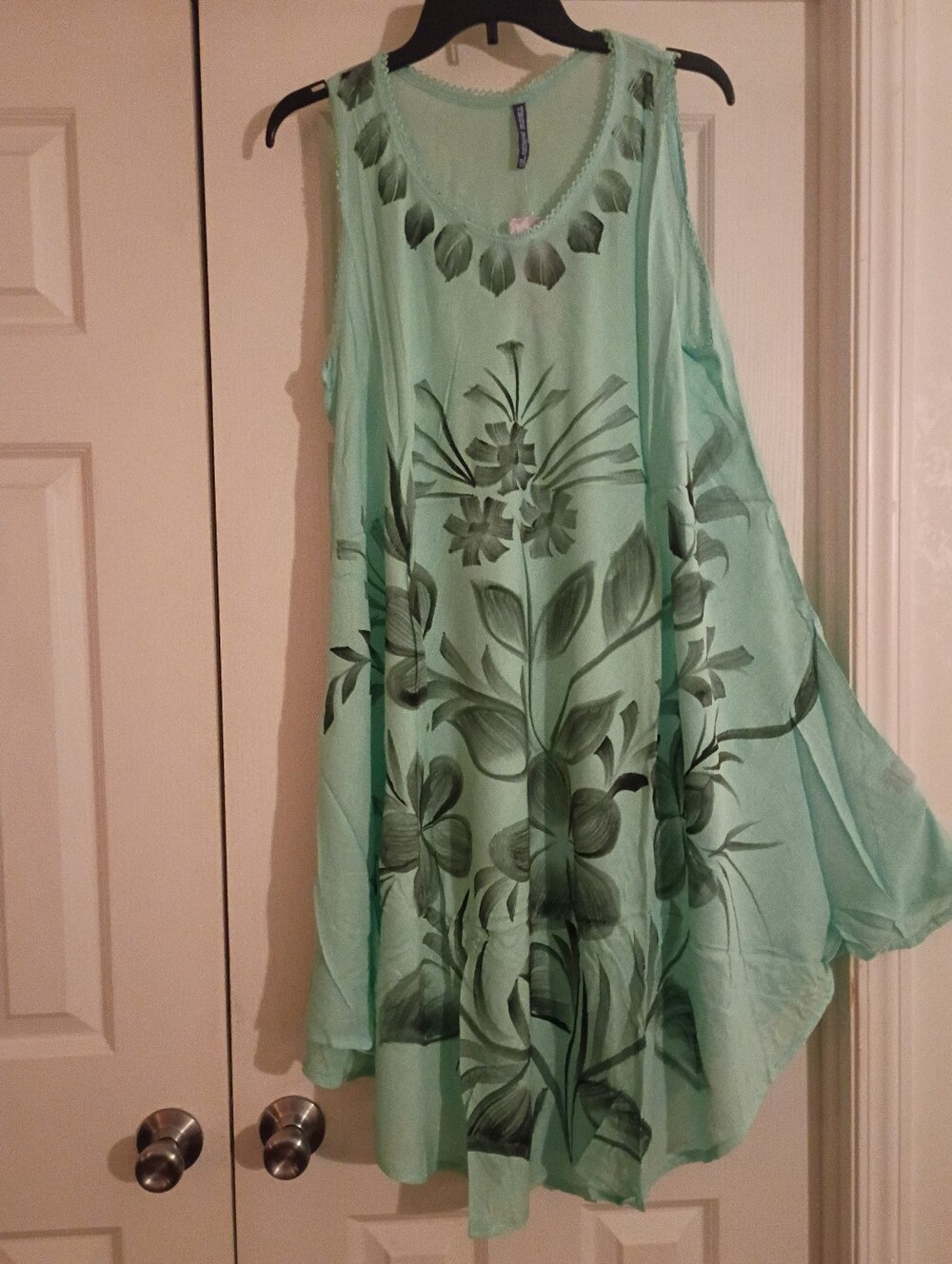 Beautiful Light Green Sundress With Grayish Flowers...